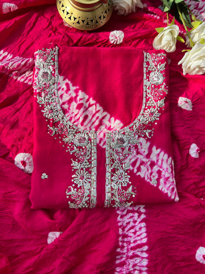 Handwork Maslin Laheriya Suit set