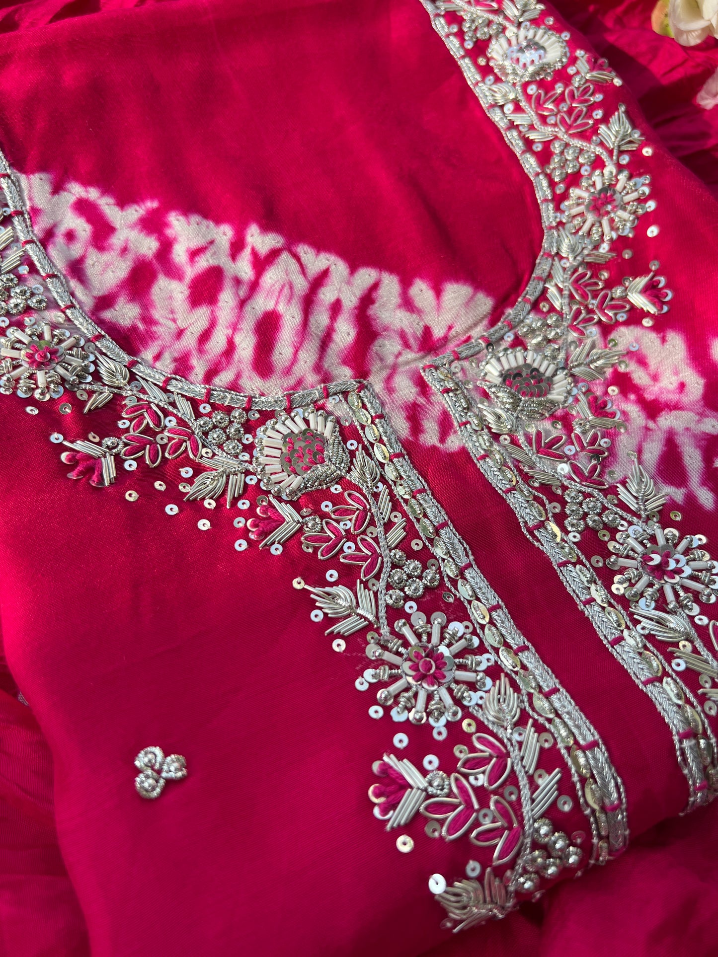 Handwork Maslin Laheriya Suit set
