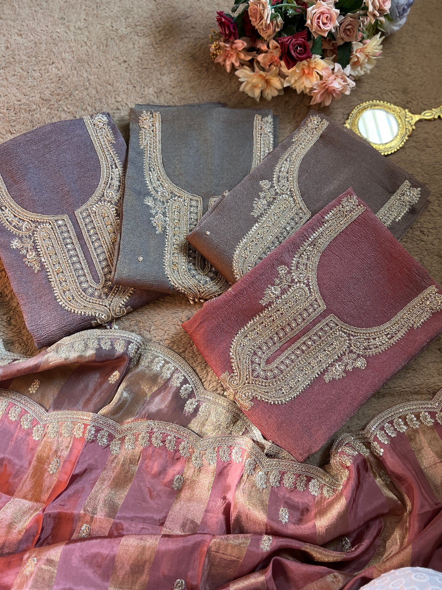 Pastel Elegance Crushed Shimmer Suit with Intricate Hand Embroidery & Silk Dupatta