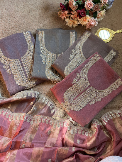 Pastel Elegance Crushed Shimmer Suit with Intricate Hand Embroidery & Silk Dupatta