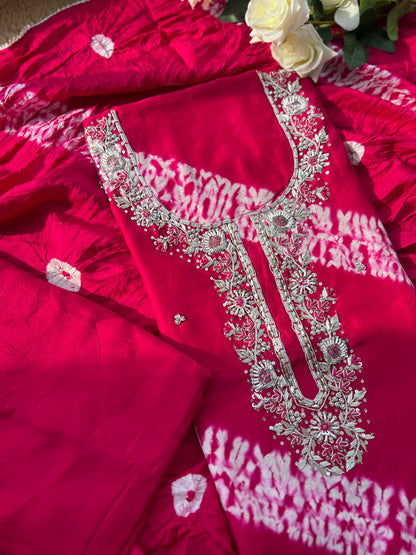 Handwork Maslin Laheriya Suit set
