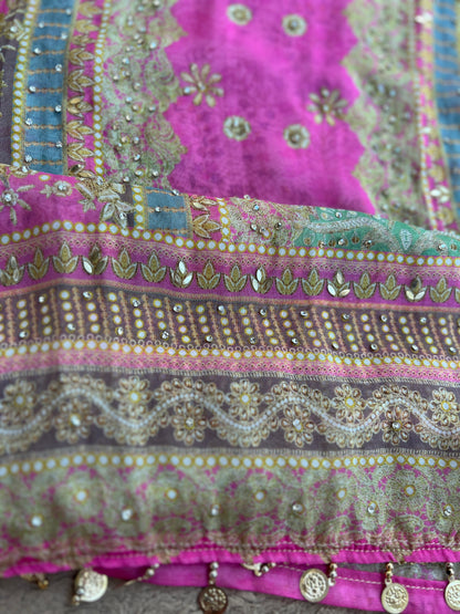 Karachi Mirror Suit Set with Coin Tassel Detailing