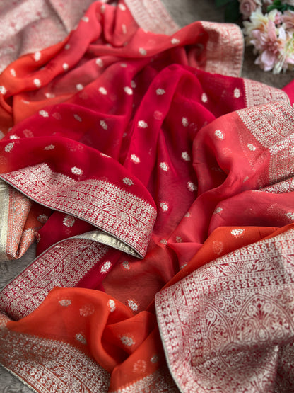 Regal Red Banarasi Chanderi Ensemble with Handcrafted Neck Detailing