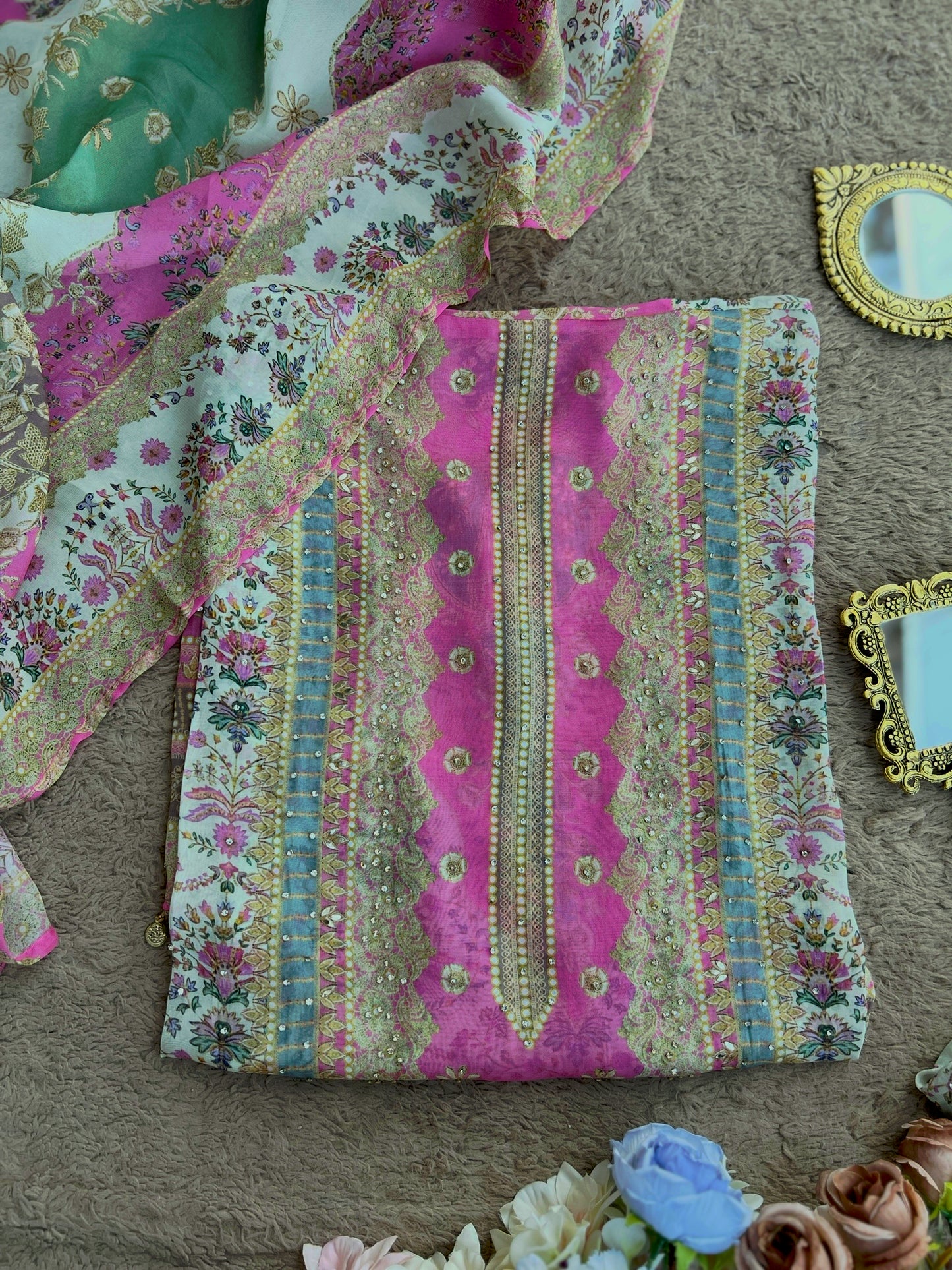Karachi Mirror Suit Set with Coin Tassel Detailing