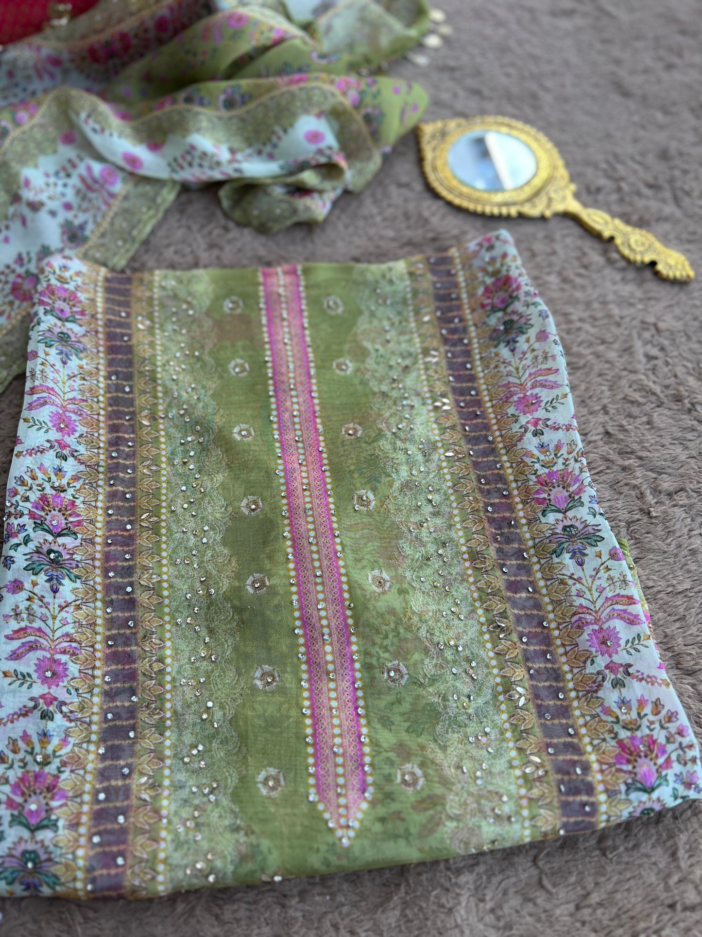 Karachi Mirror Suit Set with Coin Tassel Detailing