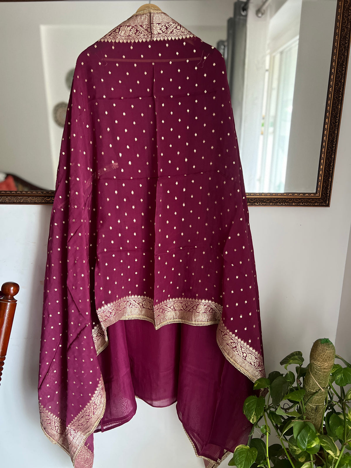 Wine Royale Handwork Unstitched Suit Set
