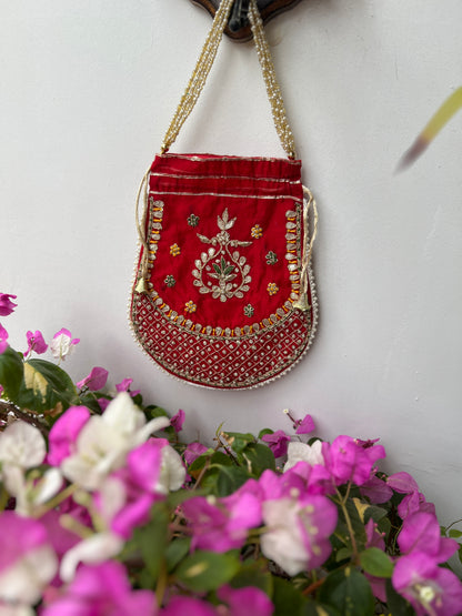 Radiant Red Chanderi Silk Suit with Gota Phool Dupatta & Handcrafted Detailing