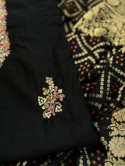 Midnight Black Chanderi Handcrafted Suit Set
