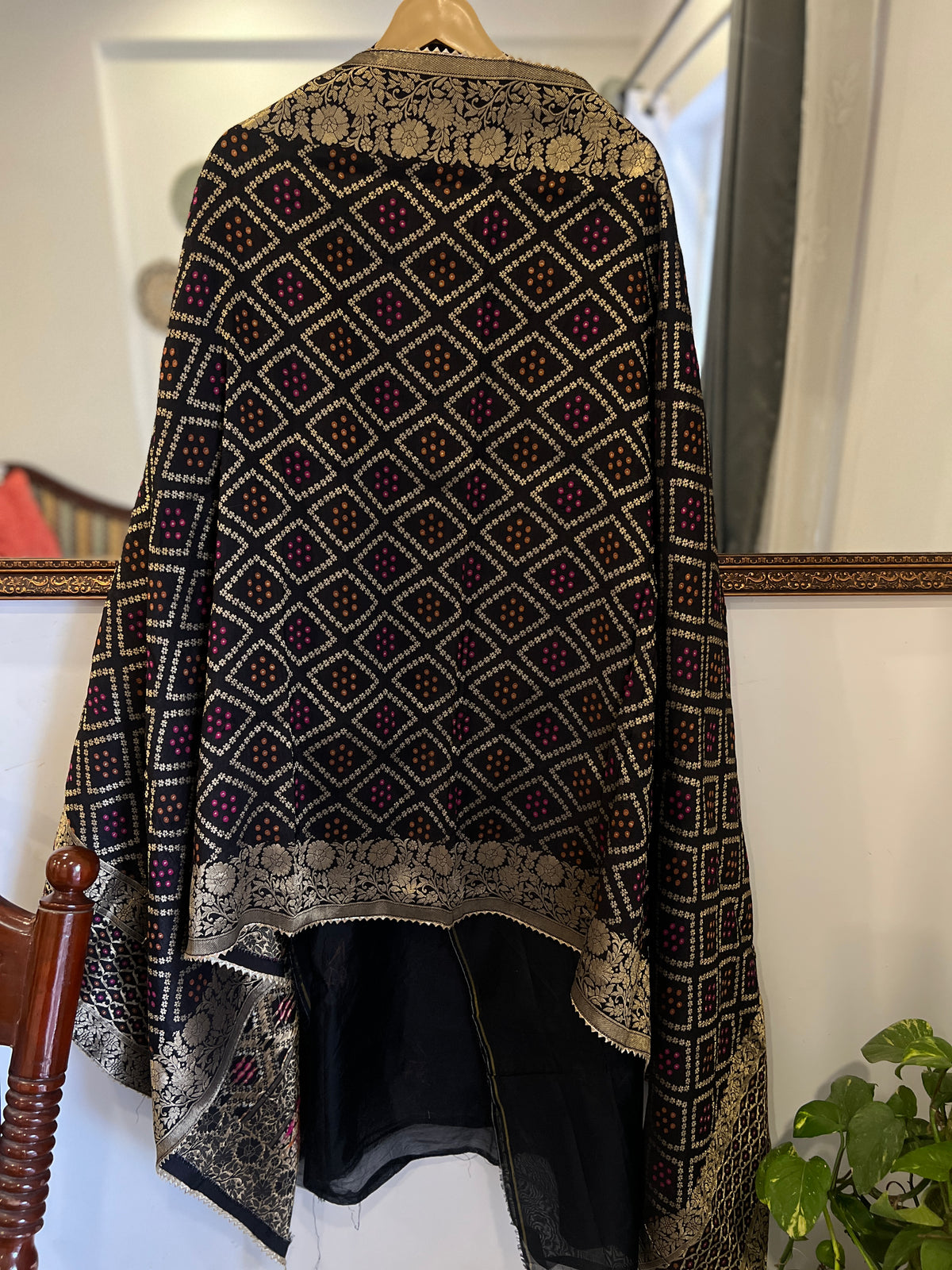Midnight Black Chanderi Handcrafted Suit Set