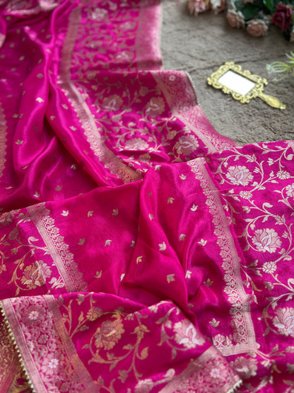 Ivory Shimmer Silk Suit with Hand Embroidery & Contrasting Dola Banarasi Dupatta