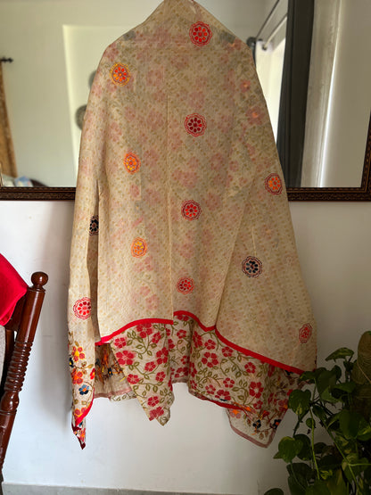 Red Floral  Hand Embroidered Unstitched Suit Set