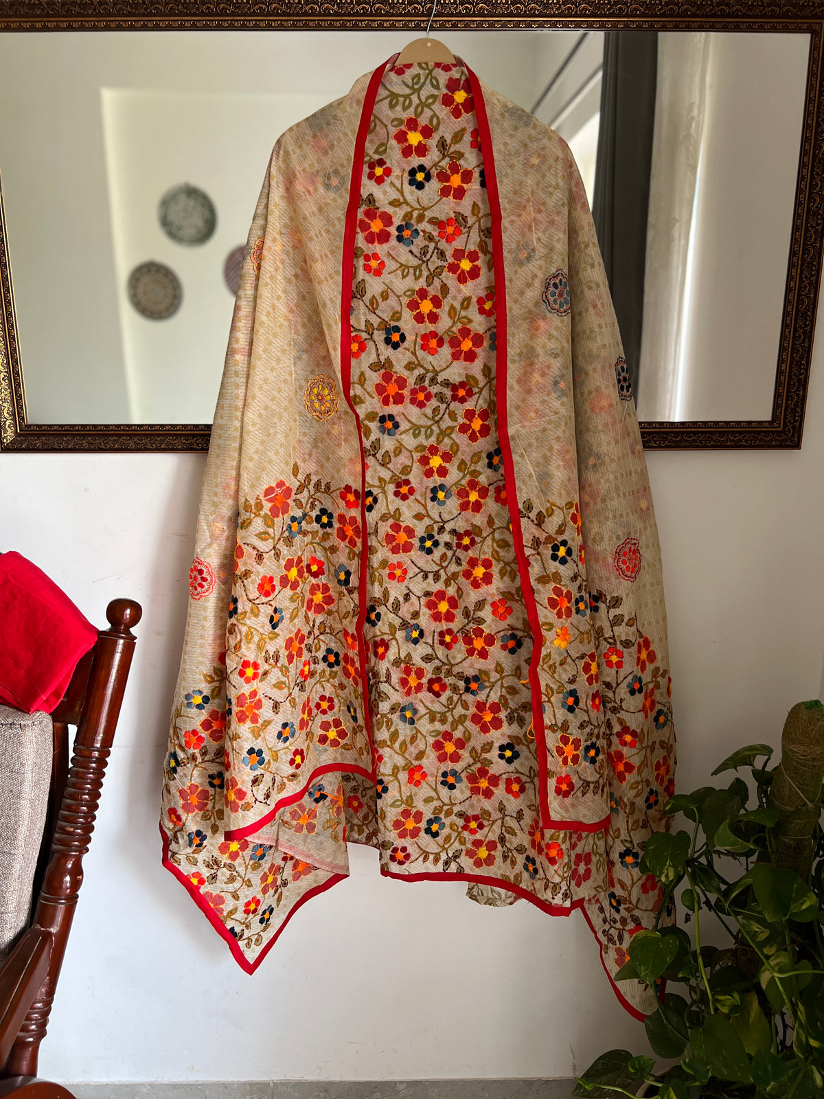 Red Floral  Hand Embroidered Unstitched Suit Set