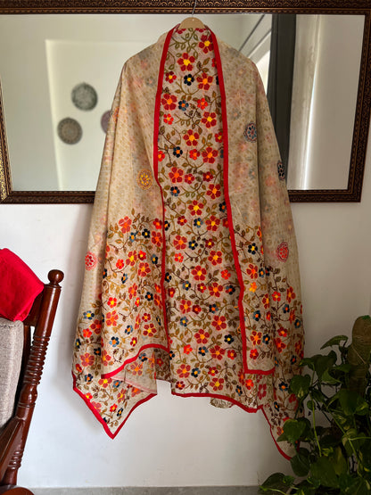 Red Floral  Hand Embroidered Unstitched Suit Set