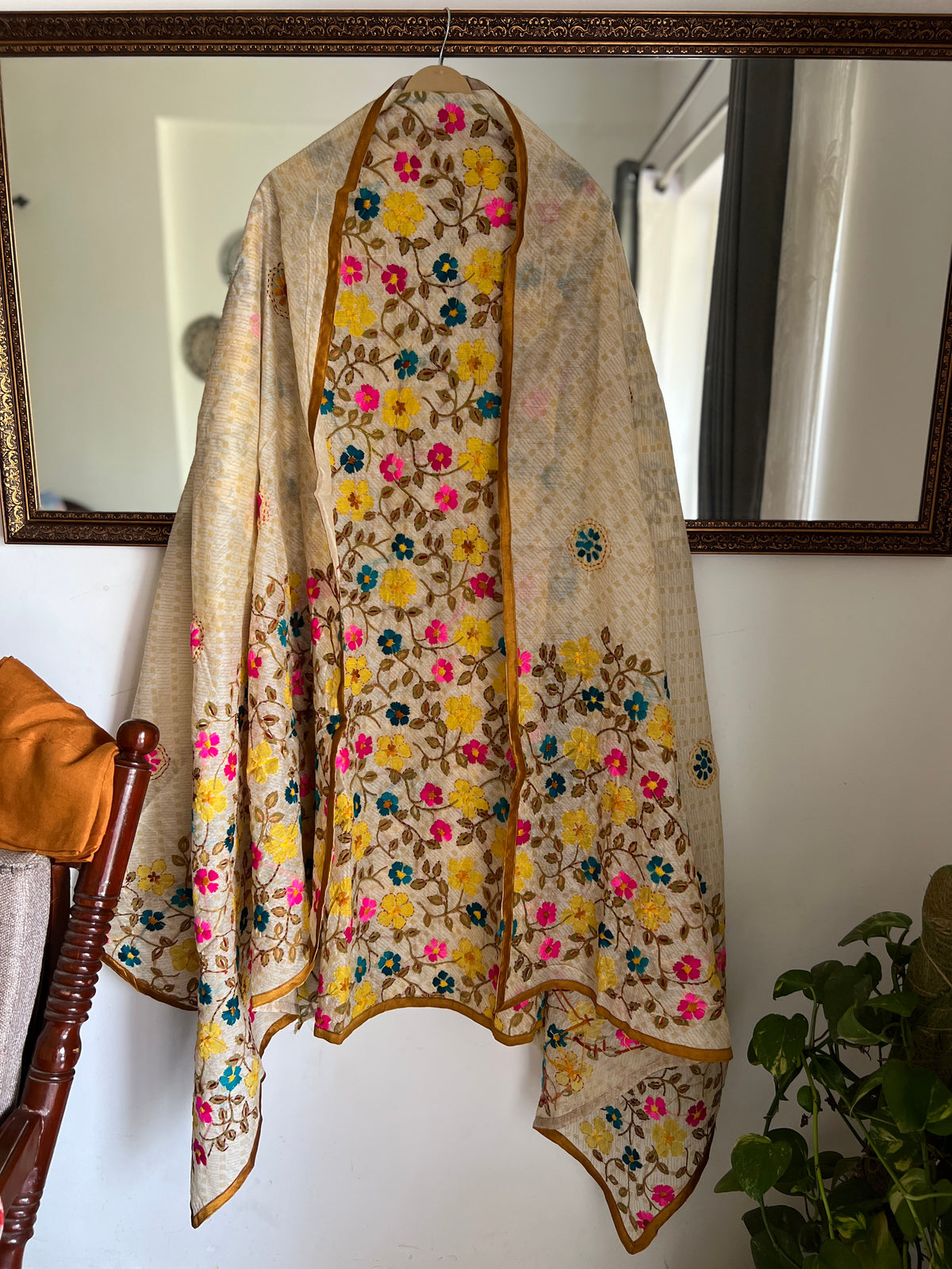 Yellow Floral  Hand Embroidered Unstitched Suit Set