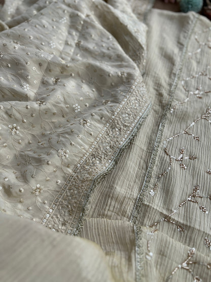 Premium Crushed Shimmer Silk Paired with Stunning Chikankari Detail