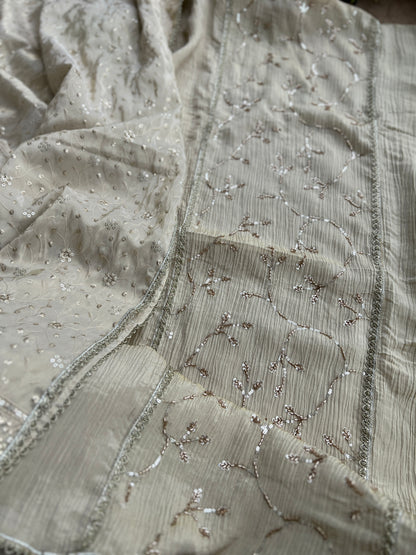 Premium Crushed Shimmer Silk Paired with Stunning Chikankari Detail