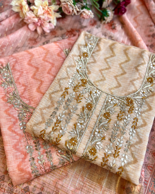Pastel Glow in Linen with Exquisite Handwork