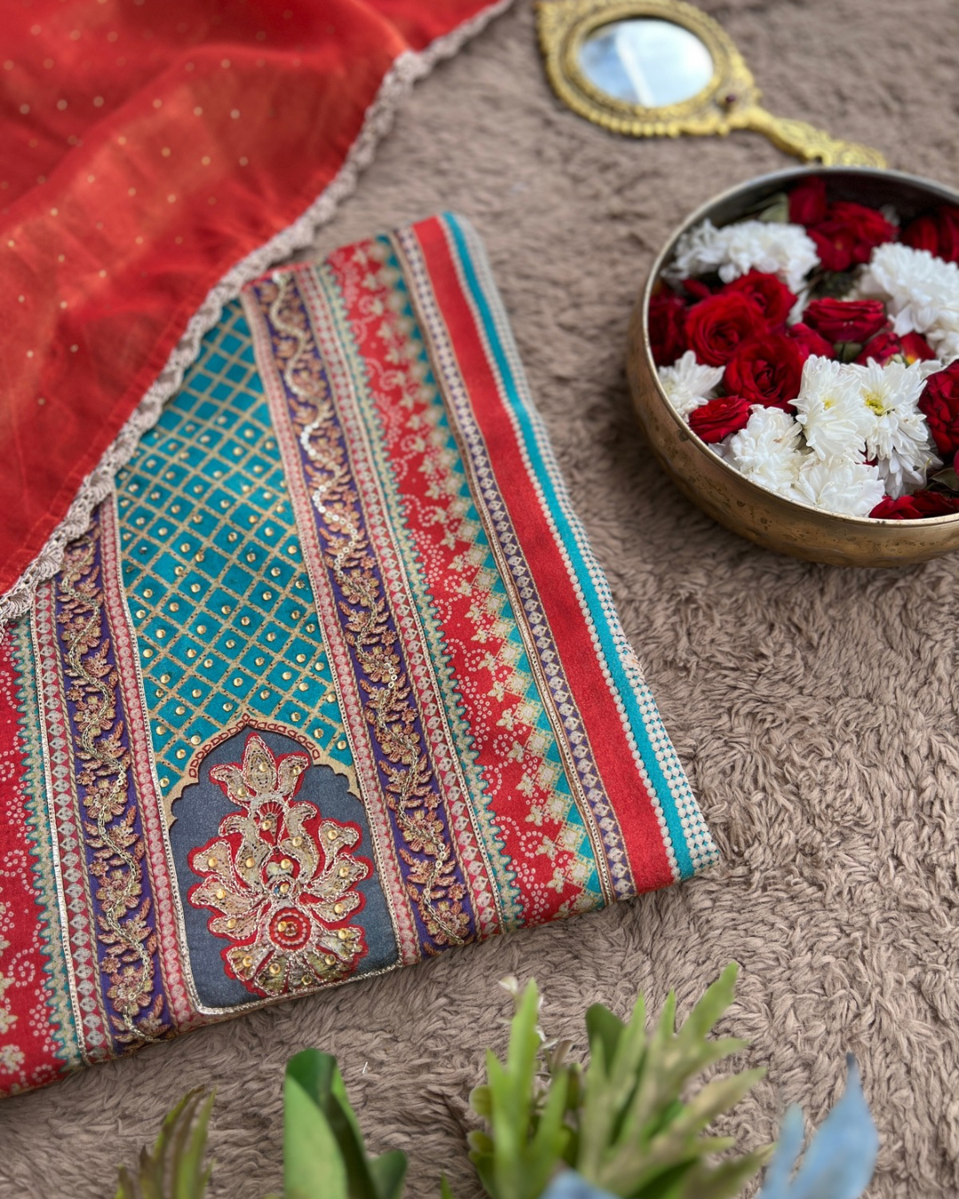 Timeless Rust Shimmer Silk Embroidered Suit for Festive Glam