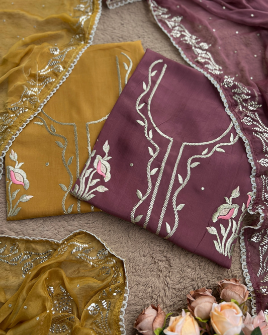 Elegant Crepe Suit with Pitta  Embroidery and Mukesh Dupatta