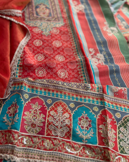 Timeless Rust Shimmer Silk Embroidered Suit for Festive Glam