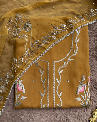 Elegant Crepe Suit with Pitta  Embroidery and Mukesh Dupatta