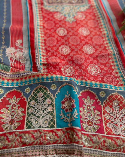 Timeless Rust Shimmer Silk Embroidered Suit for Festive Glam