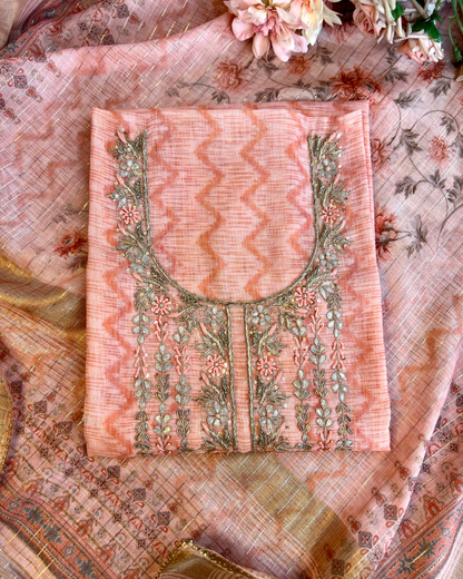 Pastel Glow in Linen with Exquisite Handwork