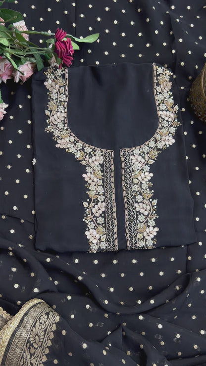 Black Handwork Unstiched Dress