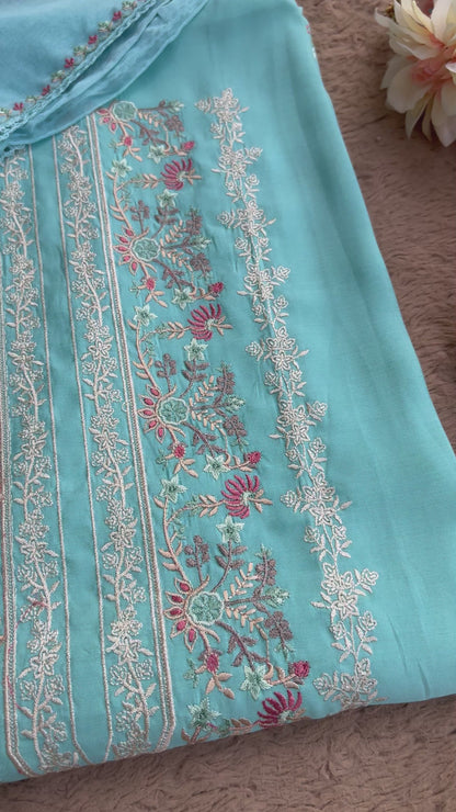 Timeless Mal Chanderi Suit with Delicate Embroidery & Chiffon Dupatta