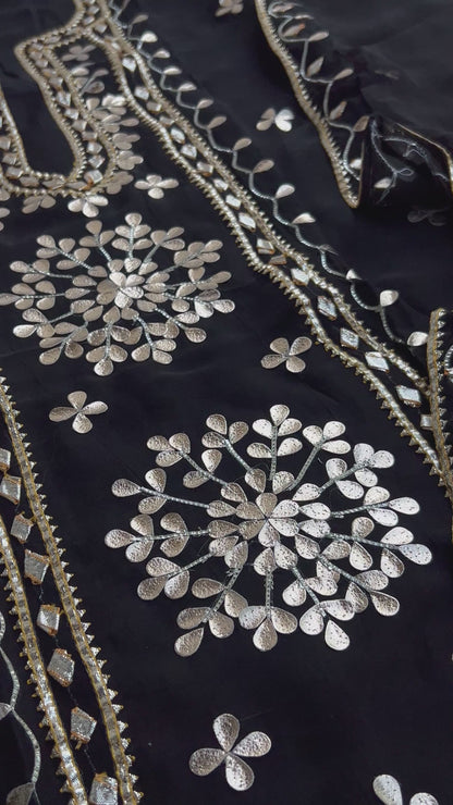 Designer Viscose Organza Ensemble with Heavy Gota Patti Embellished Neckline