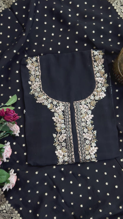 Black Handwork Unstiched Dress