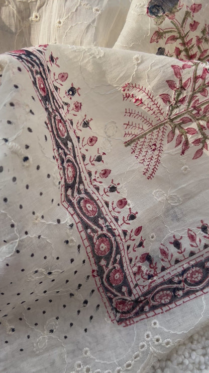 Stunning  Embroidered Handblock Cotton Suit Set